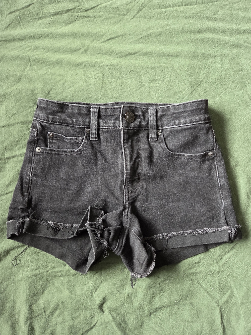 American Eagle Outfitters Black Distressed Cuffed Denim Shorts